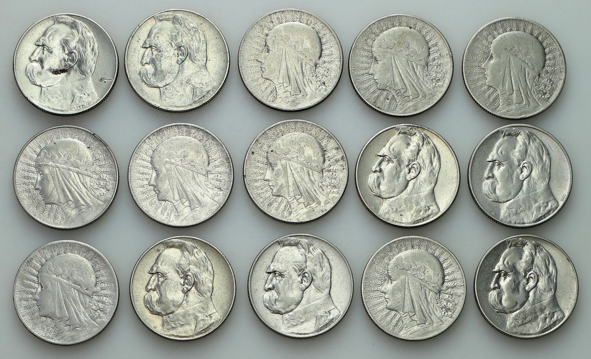 II RP. 10 złotych 1932 – 1936, zestaw 15 monet
